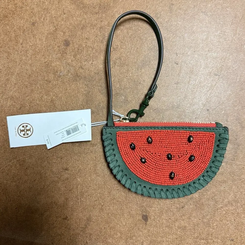 NWT Tory Burch Watermelon Coin Pouch Wallet Key Fob Wristlet